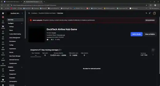 Roblox Creator dashboard with Places selected
